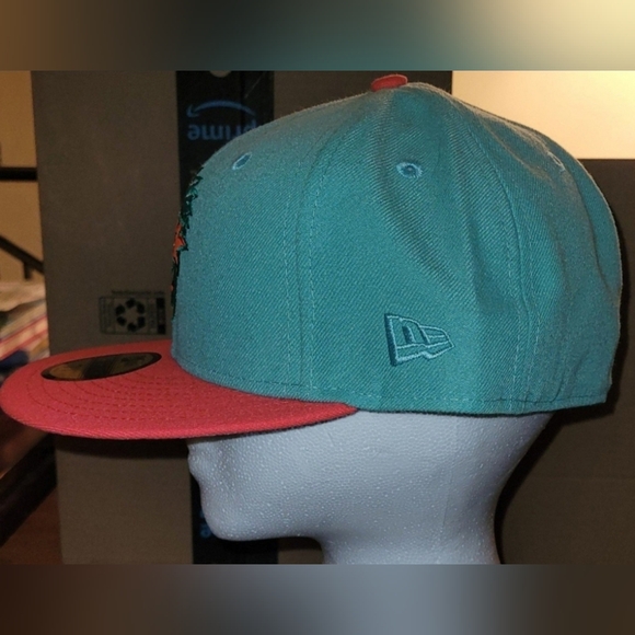 New Era/Hat Club/Ink Park-Tiki Man-Mint/Infrared Pink-Size 7 5/8 - Picture 4 of 6